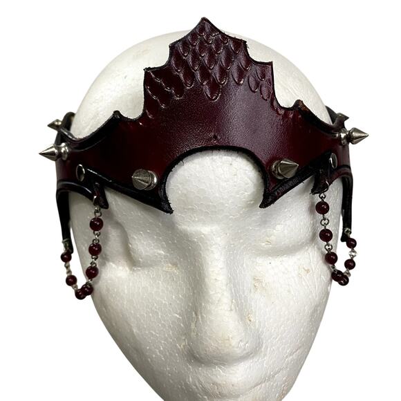 Handmade Leather Red Dragon Gothic Studded Halloween Dark Fairy Crown - Picture 8 of 10